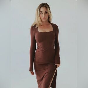 Klassy Network Brown Square Neck Midi Brami Dress Size XL